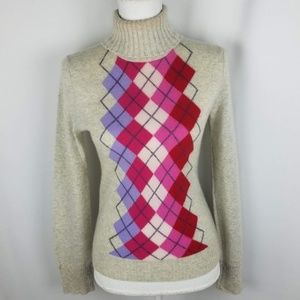 Express 100% Cashmere Turtleneck ArgyleSweater  M